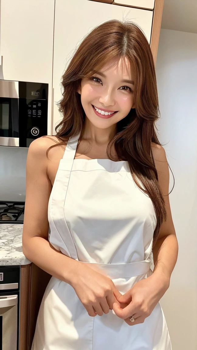 (Tabletop、Highest quality、8k、Award-winning works、Ultra-high resolution)、One beautiful woman、(Wearing the most natural and perfect apron:1.1)、(Naked Apron:1.2)、Long Hair、(Look at me with your best smile:1.1)、(Show off your beautiful teeth and get the best smile possible:1.1)、perfect beautiful teeth、Accentuate your body lines、(Bust up photo:1.1)、(Above the waist photo:1.2)、Big Breasts、(The most natural and practical kitchen:1.1)、(Perfectly organized and clean kitchen:1.1)、(Modern and elegant kitchen:1.1)、(Perfect kitchen with state-of-the-art induction cooktop:1.1)、(Beautiful and unified modern kitchen:1.1)、(very bright:1.2)、(very bright and vivid:1.2)、bright、very bright、that'that'Very vivid、The most vivid、High chroma、Glowing Beautiful Skin、Fresh and beautiful, perfect windows、Ultra-high resolutionのperfect beautiful teeth、(Ultra HD glossy skin:1.1)、(very brightly lit、bright and glowing skin:1.2)、Ultra-high definition sparkling eyes、(Accurate anatomy:1.1)、(The most graceful and perfect posture:1.1)、Big Breasts、nsfw, (spread pussy:1.3)