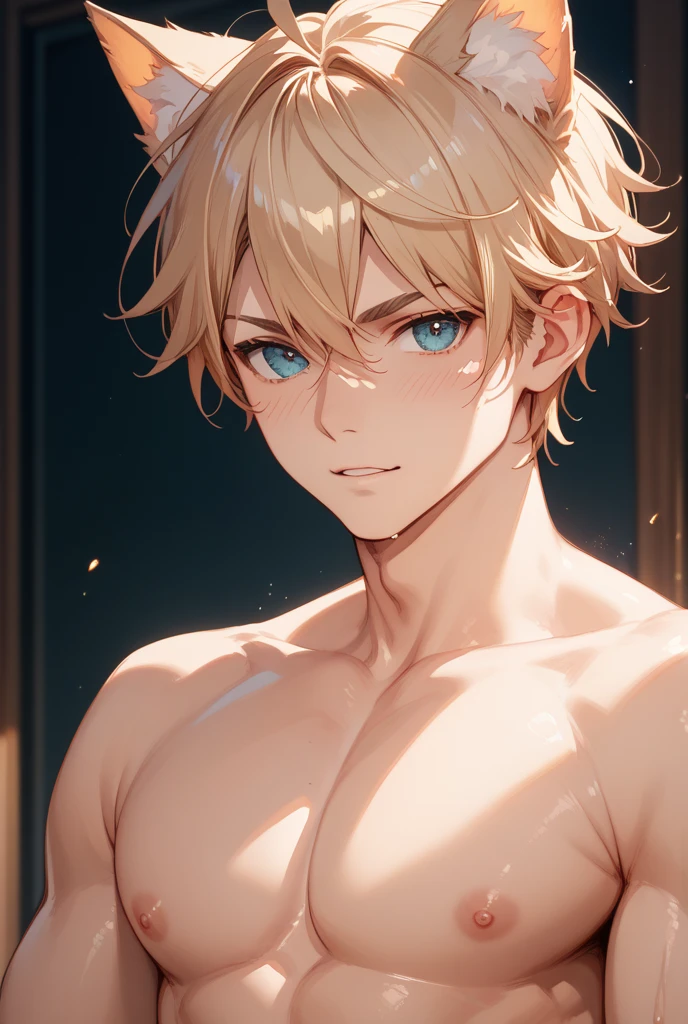 masterpiece, best quality, high quality, 1boy, solo, male focus, looking at viewer, upper body, <lora:luck_voltia:0.84>, luck_voltia, blonde hair, blue eyes, hair between eyes, realistic