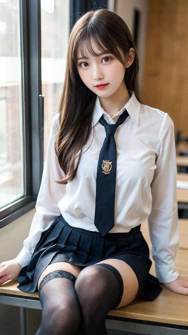 ulzzang -6500-v1.1, (Raw foto:1.2), (Photorealsitic:1.4), a beautiful detailed girl, extremely detailed eye and face, beatiful detailed eyes, Ridiculous, unbelievable Ridiculous, huge filesize, ultra-detailliert, hight resolution, ighly detailed, top-quality, masterpiece, Kemomimi, ((Japanese girls' high school uniform)), illustratio, ighly detailed, nffsw, unification, 8k wallpaper, astonishing, finely detail, masterpiece, top-quality, Highly detailed ticker uniform 8K wallpaper, face lights、Cinematographic lighting、1girl in、sixteen years old、(witheout panties)、((dynamicposes)))、(camel's toe)、(half)、、(Crooked knees and legs sitting))