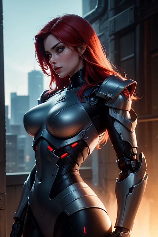 8K,A woman with one arm who is a cyborg,Super Beauty(Realistic Skin),Martial Arts Posture,Powerful gaze,Muscular, slim body and lower body,Fearless smile,Red hair mohawk,Perfect Anatomy,charm,Volume measurement,Body balance,Digital single-lens reflex camera, Soft lighting, Detailed Background, Written boundary depth, Volumetric lighting, Sharp focus, Absurd, Realistic proportions, Excellent anatomy, (Realistic, 超Realistic:1.4), 16K HDR, dawn,A High Resolution,super Realistic 肌,Super beautiful expression,Fantasy art,Character Art,Wind effects:1.9、Cloud Effect:1.2、Full Rendering、Professional quality high resolution、Perfect contrast、Perfect lighting、Perfect composition、Perfect Skin、Perfect Fingers、Perfect breasts、Perfect Hair、Perfect Face、Realistic facial features,super highest quality,Slim figure,Perfect body line,完璧なhandの造形,Anatomical body balance,Highly detailed face,Highly detailed eyes,Beautiful Lips,Excellent light particles,Cinema Lighting,Makeup,Ultra-high resolution,Ultra-Realistic Skin,Lightweight costume,One arm is a machine,hand,