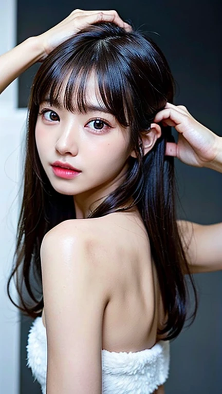 8K,Japanese,8-year-old,innocent face,girl,cute,black hair,hair clip,nude,young body,young face