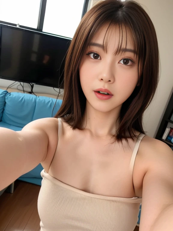 ((Best Quality, 8K, Masterpiece: 1.3)), 1girl, Slim Abs Beauty: 1.3, (Hairstyle Casual, Leaky Big Breasts: 1.2), Dress: 1.1, Super Fine Face, Fine Eyes, Double Eyelids, Smile, Home,