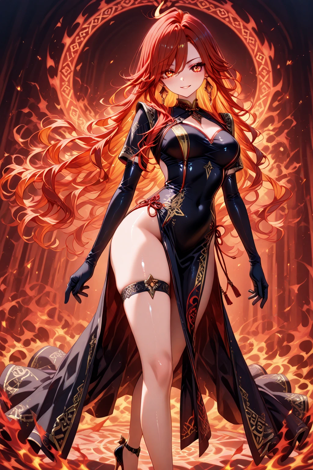 an image of <lora:DBFixy:0.6> (from elden ring), beautiful, sexy, (beautiful face), sexual, legs prominent in frame, skimpy outfit, well made face, intense look, high res, 4k, red sexy outfit with gold plating, legs spread apart in sex pose, (red hair), award winning, original artwork, amazing, turn on, pretty face, beautiful eyes, lustful, adulteress, high quality face, high quality eyes, emotion, symmetrical eyes, pointed nose, thin lips, soft, nsfw, sinful, fully naked
