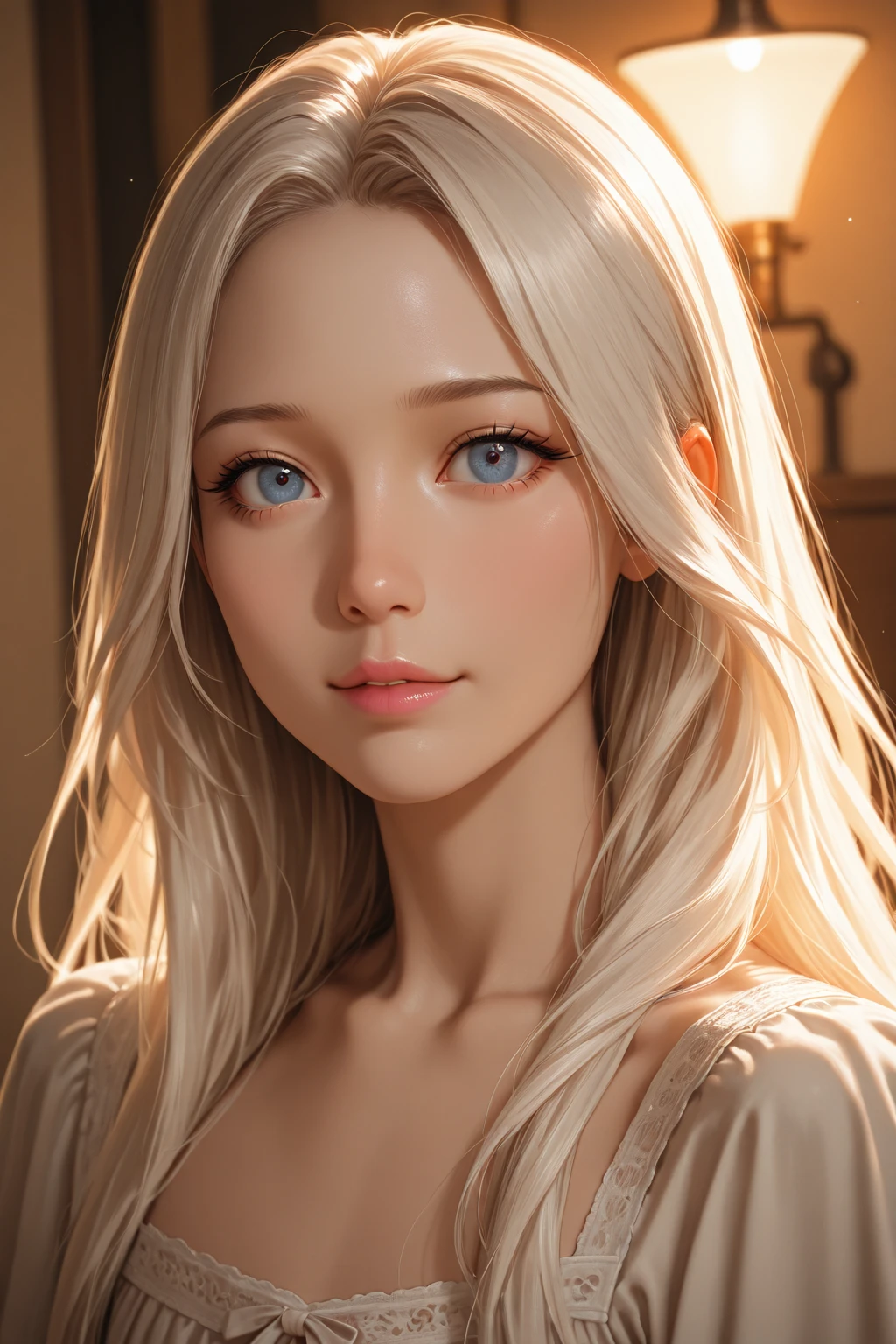 Photograph of a blonde woman with natural skin, long and voluminous hair, sharp eyes, a thin and upturned nose, shapely lips, and an hourglass figure, wearing typical clothes and makeup. It must be intricately maximalist-detailed, vibrant, epic, smooth, cinematic, HD, backlit, and have a shallow depth of field.