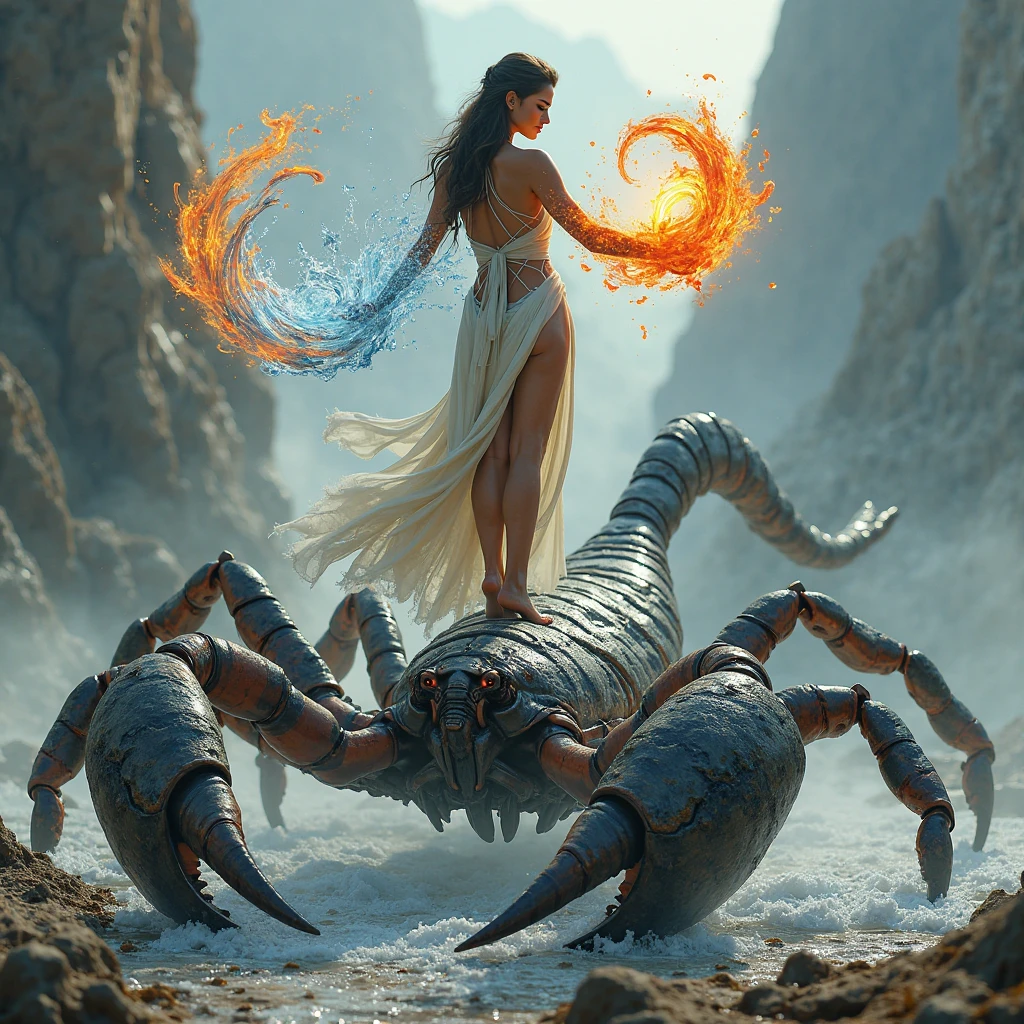 a female gladiator in zero gravity, completely nude, fighting a cosmic hydra near a black hole on a cosmic arena, detailed body anatomy, muscular figure, dramatic lighting, cinematic composition, dark sci-fi atmosphere, vibrant colors, hyperrealistic, 8k, highly detailed, masterpiece