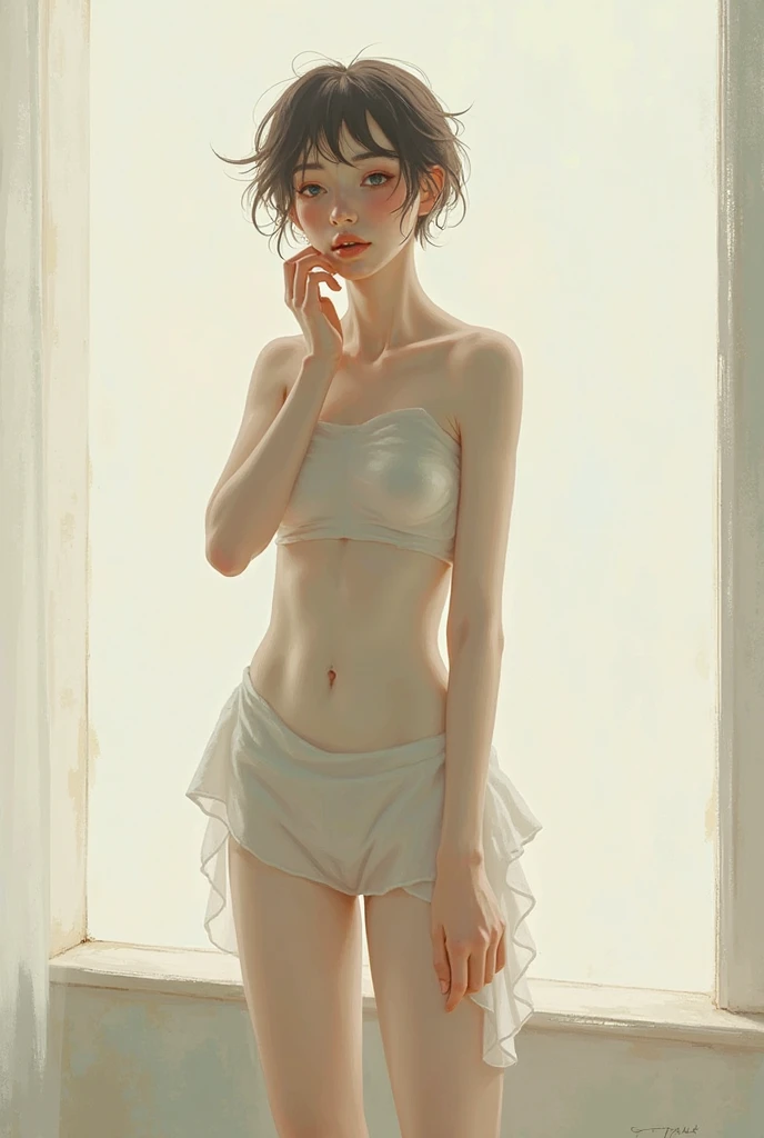 Beautiful female body,Detailed angle of view(From the back) 、Detailed pose(Lace floral underwear)、 Young and skinny gravure idol, Young sensual elegant