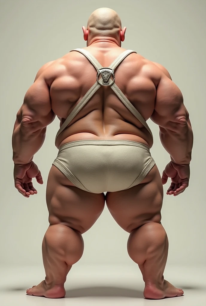 There is only one handsome Asian actor in the photo，35 years old，High target, Fitness，short hair, O-Shaped Beard，Perfect body, Dark skin color，Radiant Skin，Smooth skin，Muscle bulge, muscular, Very large pectoral muscles，Very sexy abdominal muscles，Very well-developed leg muscles，Huge concave and convex area，Brightens oily skin，Wearing black leather shiny thong，Handsome face， Correct and accurate male body proportions, Wear black socks，There are iron chains around the body，Standing in front of gray background。
