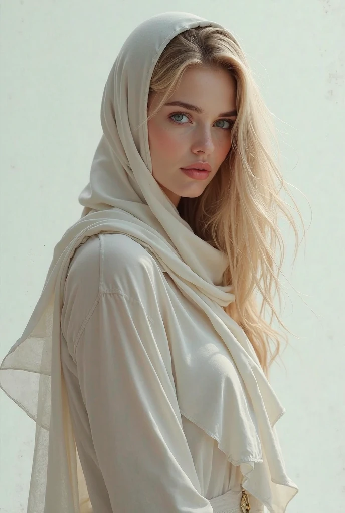 (((best quality))),(((ultra detailed))),(((masterpiece))),illustration,((A beautiful Muslim girl,solo)),((slim,thin,small breasts,flat chest)),summer,(in desert:1.3),white headscarf,(white abaya:1.3),slender legs,(arms behind back:1.2),radiant smile,fair complexion,sun rays,gentle breeze,elegant attire,vast expanse,golden sand,azure sky,dunes,stillness,graceful elegance,((from front,upper body)),