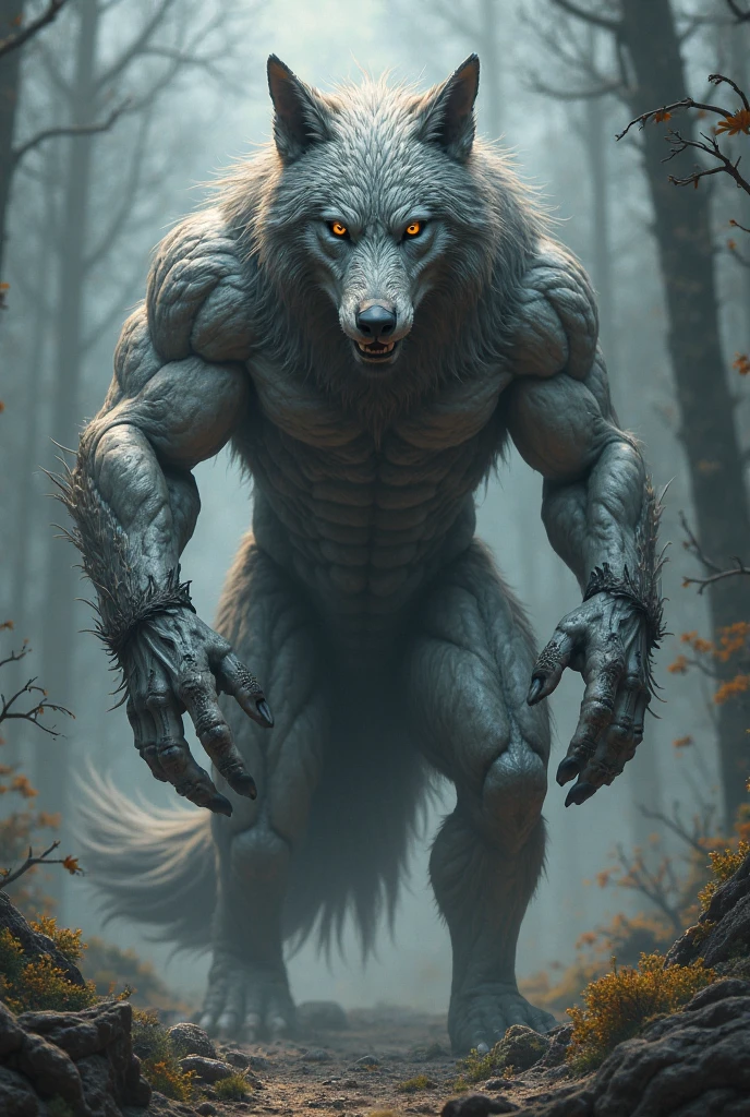 wolf, in partial shade, e.g. 4k, A high resolution, Best quality, Perfect colors, perfect shadows, perfect lighting, Published on E621, Fluffy body, One, male, adult, bare chest, masculine, (very muscular, buff, heavyweight, strong chest:1.2), correct ???????, (photorealistic fur, detailed fur, epic, masterpiece:1.2), (Dark fantasy world background, trees, Black Sky, night, cold), (by Tarana the Fiddler, from Chuni, by Traver009, from WFA:1.1), (nude body:1.2), (detailed eyes, purple eyes:1.2), (half of the body:1.1), serious face, strong posture, (large scars on the body, scars on face:1.1), visible breathing, erect penis, big penis, big penis, (veins, vascular:1.2), proud, soft shadows, (crossed arms:1.2), looking at the viewer, dirty fur, rude