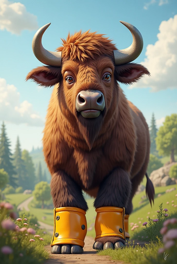 Tauren girls, Fluffy, high resolution, realistic, Soft, 4K, upscales, high detail, Delicate fur, ((The tail in the right place)), tavern, plump, hair-bun, shaggy, female, hyper breasts, hyper , green eyes, bovine face, bovine snout, bovine tail, hyper , hyper , hyper saggy breasts, realistic fur, wide open eyes, ((peeking at viewer)), huge fluffy ears, 1 tail,  piercing, 2 huge cloven hooves, tits sagging down to floor, standing straight, low-angle view, worms-eye view, arms forward, tail behind her