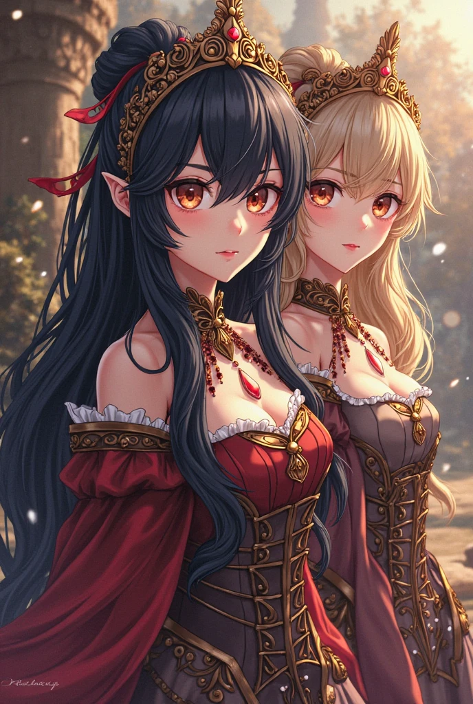 1girls, koakuma, red hair, long hair, ear bats,pointy ears, red eyes, smile, bat wings, breasts,