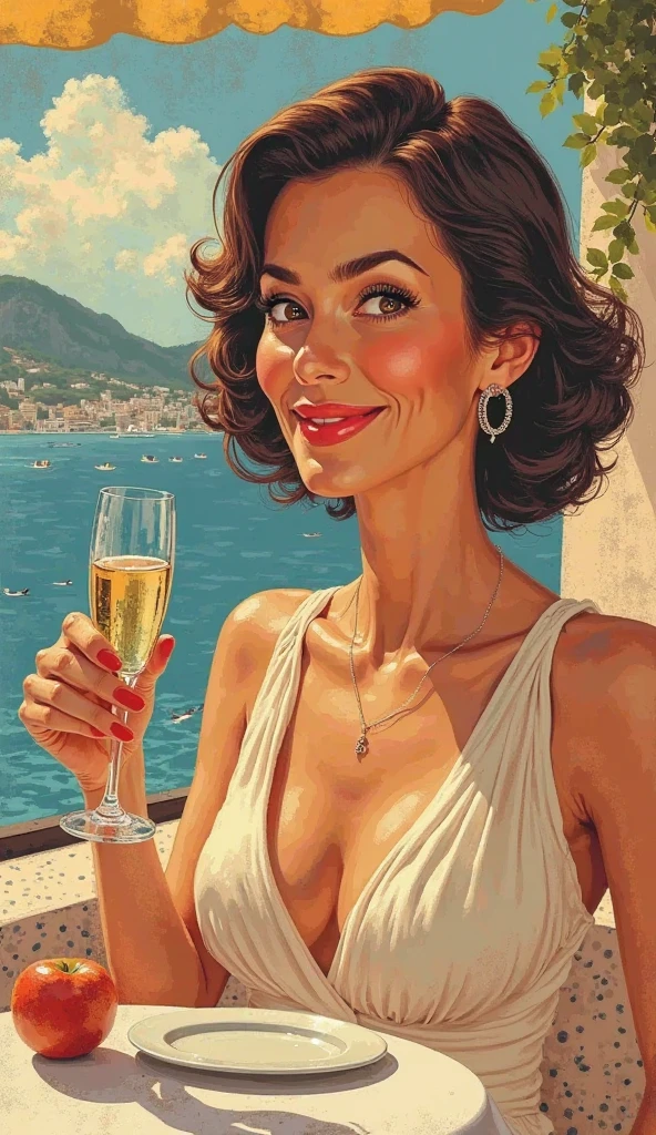 (80's, Retro), (Album cover), (masterpiece, Highest quality, Intricate details), ,pop,Retro,Emotional,Woman relaxing on the balcony,Relax with a drink,