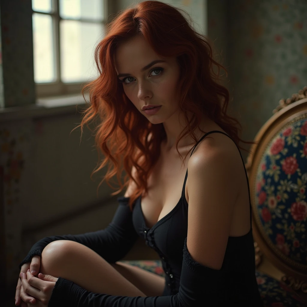 (((ultra realist))) photoshot, masterpiece, top quality, (pale skin), (ultra-detailed face and eyes:1.3), 1 girl, adult, In Lifchik, ((Eye make up, pink mascara)), ((size, Detailed Lips)), ((pink wavy hair)), ((stylish hairstyle)) , (Natural breasts), Slender waist. ((posing, Hand on face)), photoshot-Shooting, soft studio lighting, (The play of light and shadow), depth of field, bokeh, (special attention to skin details: 1.2), Detailed leather structure, Hautporen. (Warm atmosphere of the frame. Color scheme - black, yellow, metric tons), ((grunge style)) , DR, ((film grain)), ((Rays)), (glare), ((Legs up portrait, close to the camera)) , ultra detailed,