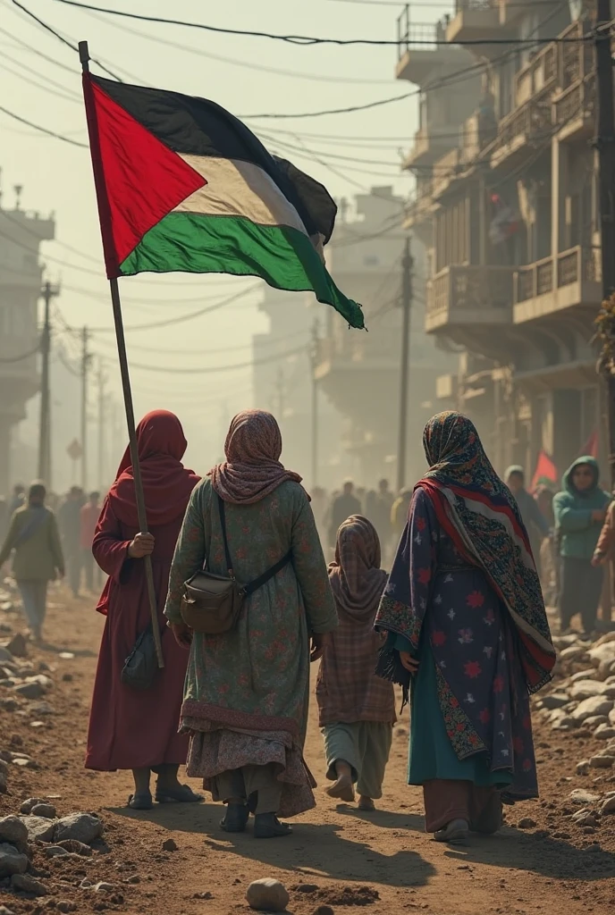 Mom cry her child to no food , palestine country flag infront