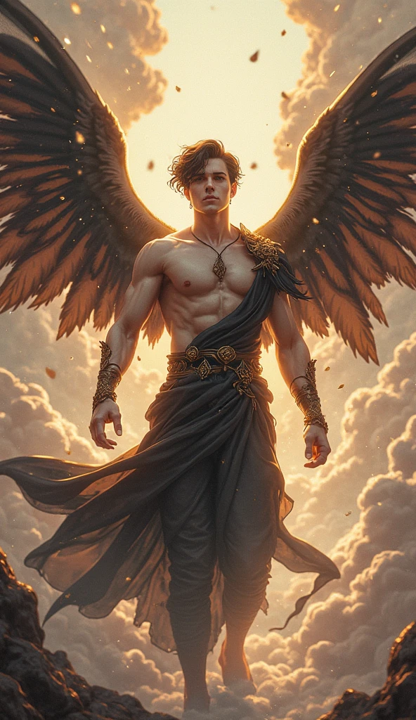 Create one with a good chest and a devil tail with a background of heaven and hell
