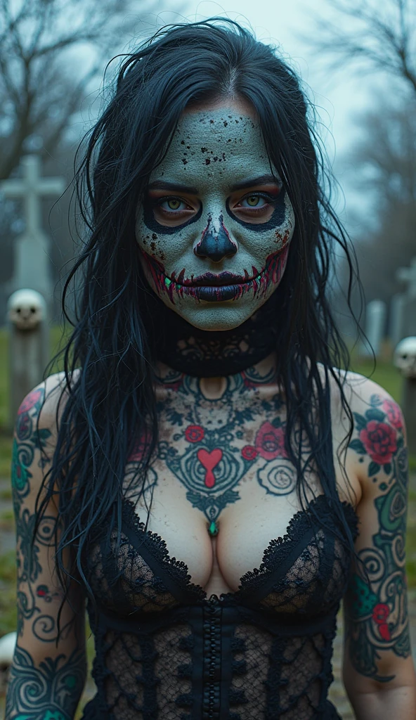 An image of a zombie witch with a creepy face, angry, wide numb eyes, scary open mouth, big sharp teeth with dripping blood and an occult tattoo on the neck, inspired by Junji Ito, junji ito style, art style of junji ito, in style of junji ito, ito junji art, style of junji ito, subtle junji ito, kaethe butcher, inspired by Hannah Frank, fleshy - cyborg - zombie