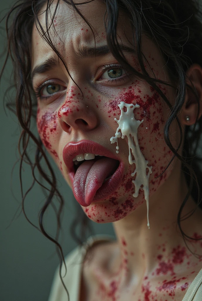Malay hijab girl try to fit a big sausage in her Throat while being drenched in white fluid all over her face and big chest 
