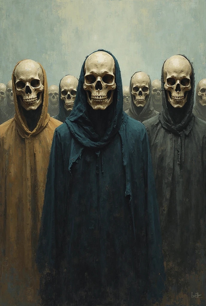 Skeleton army in leather coats