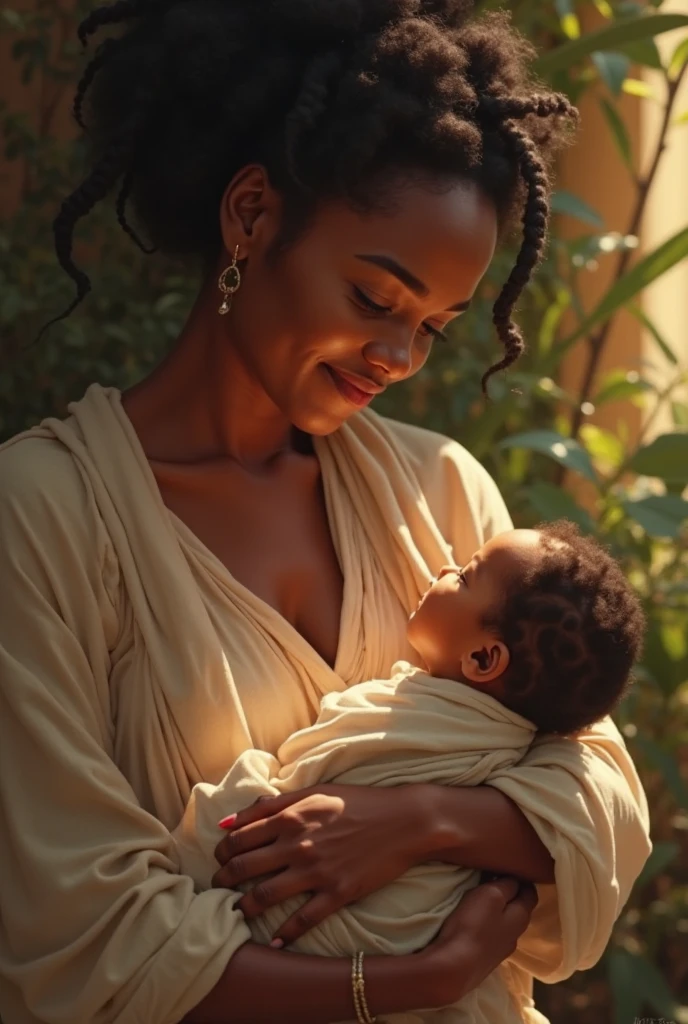 Negroid、female、Holding a baby