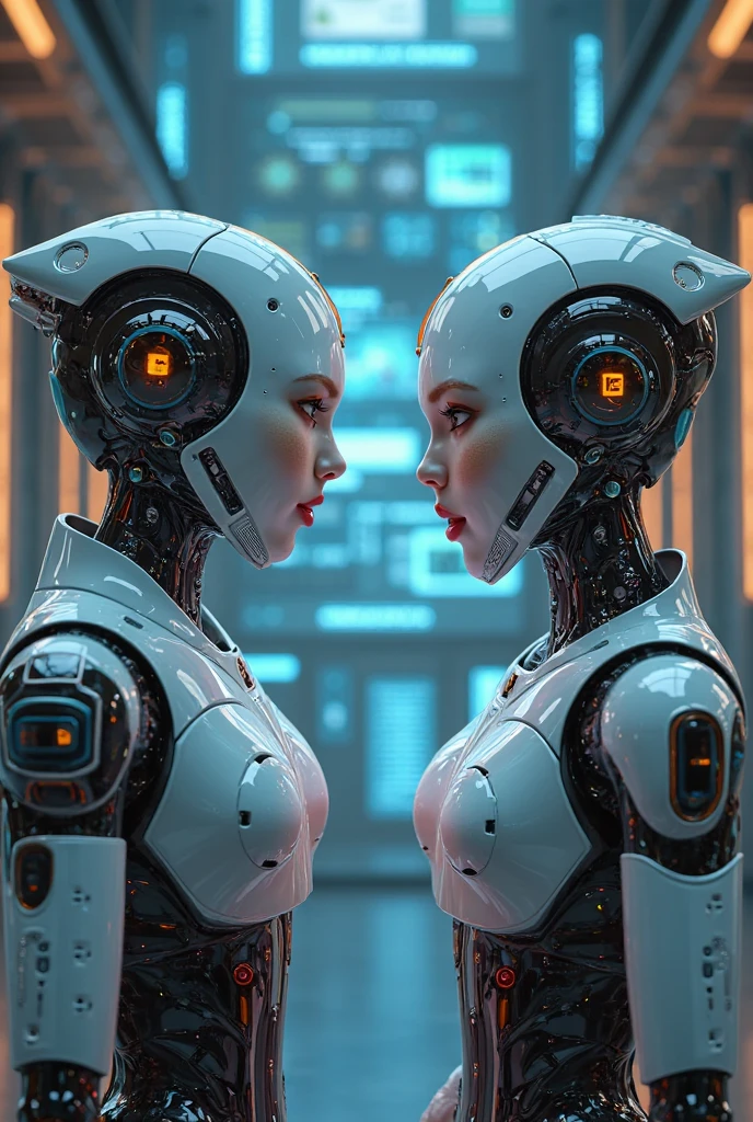 Complex 3D render ultra-detailed beautiful porcelain face profile of android woman, cyborg, robotic parts, 150mm, beautiful studio soft light, edge light, bright details, luxury cyberpunk, lace, hyperrealistic, anatomical, facial muscles, cable, electrical wires, microchip, elegant, beautiful background, octane imaging, HR Giger style, 8k, best quality, masterpiece, illustration, extremely thin and beautiful, extremely detailed, computer graphics, unity, wallpaper, (realistic, photorealistic: 1.37), stunning, finely detailed, masterpiece, best quality, official art, extremely detailed CG unity 8k wallpaper, absurd, incredibly absurd, robot, silver helmet, full body, sedentary