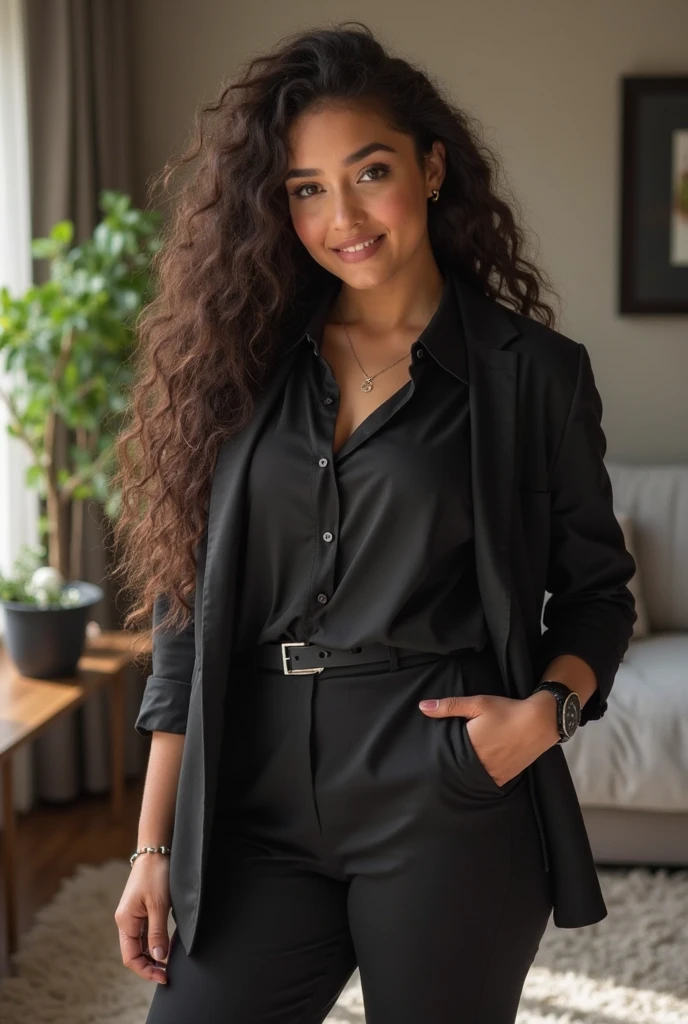 (Full length photo), (2 brunettes ), (busty:1.4), ((long curly hair)), ((detailed face)), (thin waist), (long and thin legs), (Beige leather trench coat), Standing In a hotel room , (4k image)