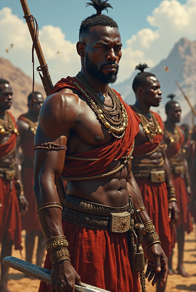handsome african man in tribal wear, standing in front of an African village, high detail, 18 years old, skinny, 8k, mystical, magical, ultra hd, realistic, vivid colors, highly detailed, UHD drawing, pen and ink, perfect composition, beautifully detailed intricate insanely detailed octane rendering trending on artstation, 8k artistic photography, photorealistic concept art, soft natural volumetric cinematic perfect light, highly detailed and perfect face, realistic hands,