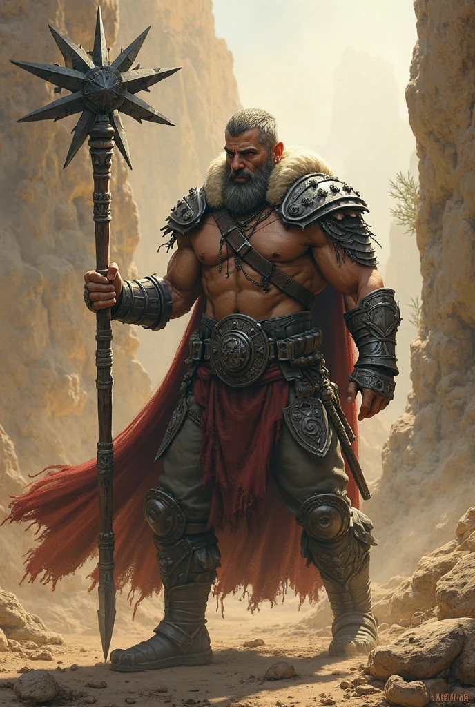 Muscular man with a hammer and armor