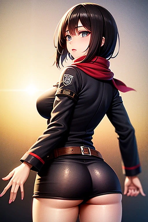 score_9, score_8_up, score_7_up, score_6_up, score_5_up, source_anime, solo, 1girl, tomboy, dress, annie leonhart, attack on titan, lole, young, ((aged down)), black hair, black hair, bimbo, septum ring, huge tits, shorts, huge lips, big ass, ((bimbo)), ikuchan