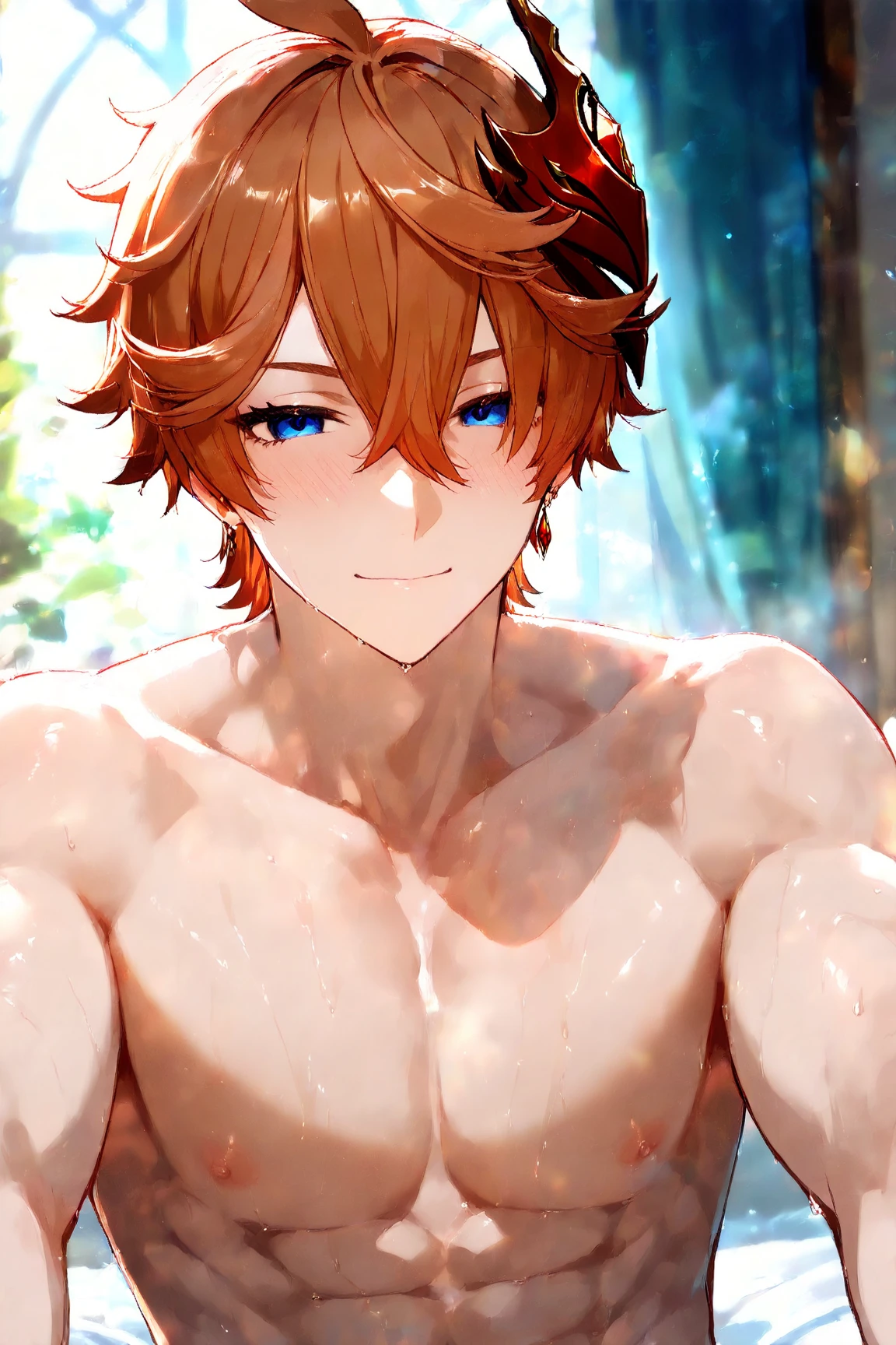 masterpiece, best quality, high quality, 1boy, solo, male focus, looking at viewer, upper body, <lora:finral_roulacase:0.84>, finral_roulacase, brown hair, purple eyes, realistic