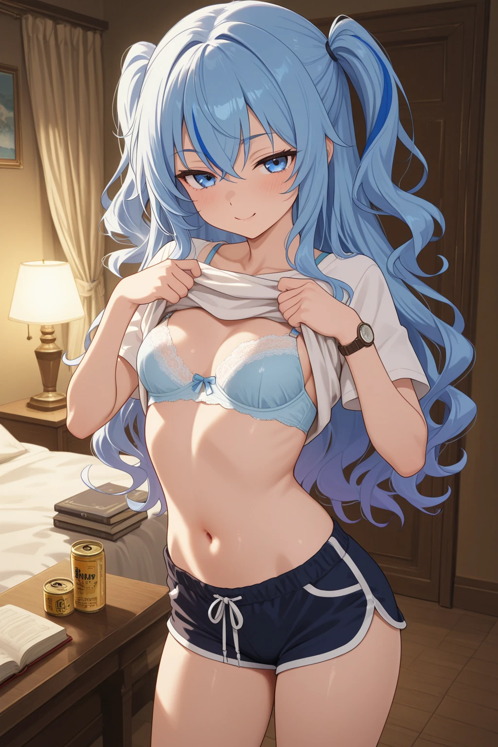 cute美少女、From below、naked、L、cute、Embarrassed blush、pubic hair、(肛門が隠れるpubic hair:1.2)、Big clit