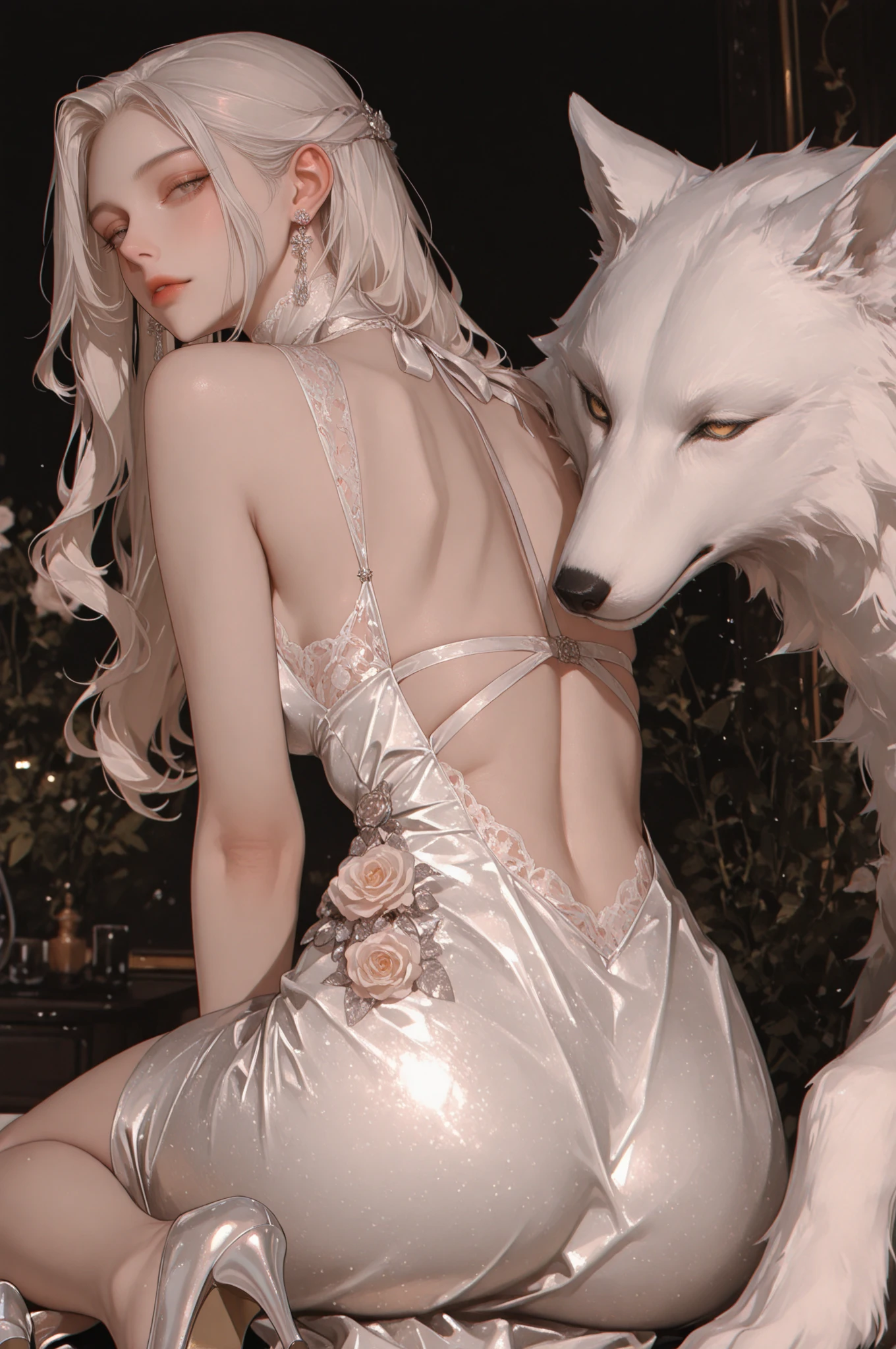 (best quality,ultra-detailed,highres:1.2), (realistic:1.37) scene: Loona standing in a milky pool, surrounded by a soft, ethereal glow. Her porcelain skin glistens under the milky liquid, accentuating her natural beauty. The seamless blend of loona and milk creates a dreamlike ambiance, enhancing the overall aesthetic. look: Loona's mesmerizing eyes captivate with their depth and intensity. Her long, wavy tresses cascade down her back, blending harmoniously with the milky pool. Her plump, rosy lips invite a sense of sensuality and allure. A light blush adorns her cheeks, enhancing her natural elegance. body: Loona's flawlessly sculpted body exudes a sense of confidence and femininity. Her graceful posture accentuates her ample bosom, leaving a subtle impression of tantalizing curves. Her smooth, milky-white skin glows with a radiant luster, a testament to her ethereal beauty. lighting: Soft, diffused light casts a warm glow on Loona's figure, delicately illuminating her contours. The gentle play of light and shadow adds depth and dimension to the scene, accentuating Loona's enchanting presence. art style: Embracing a portrait-like art style, the composition showcases Loona's exquisite features with meticulous attention to detail. The delicate strokes and intricate texture create a lifelike representation of her beauty, transcending reality itself. color palette: The color palette consists of soft, pastel tones, evoking a sense of purity and elegance. Shades of cream, pink, and ivory dominate the scene, enhancing the ethereal atmosphere. The milky pool complements Loona's fair complexion, creating a harmonious blend of colors. additional details: Beautiful flowers float atop the milky pool, adding a touch of whimsy and enhancing the overall enchantment. Delicate ripples form as Loona moves, creating a sense of serenity and tranquility. The reflections on the milky surface mirror Loona's beauty, amplifying the dreamlike quality of the scene.