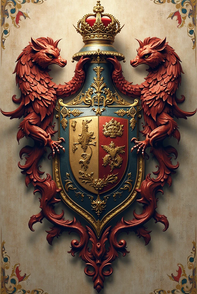 It combines the coats of arms of the Bolaños and Chacon families, repeating the mythology