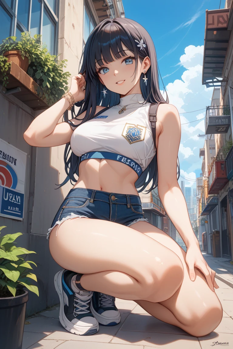 1girl, anime girl, beautiful face, latin american beauty, curly hair, tanned skin, dark skin, small breasts, big ass, sitting in the favela watching class in the poor school of the favelas Carioca, concentrates, cheerful, smiling, favela, wearing a uniform Brazilian school, cinematic environment, based in Rio de Janeiro, tail