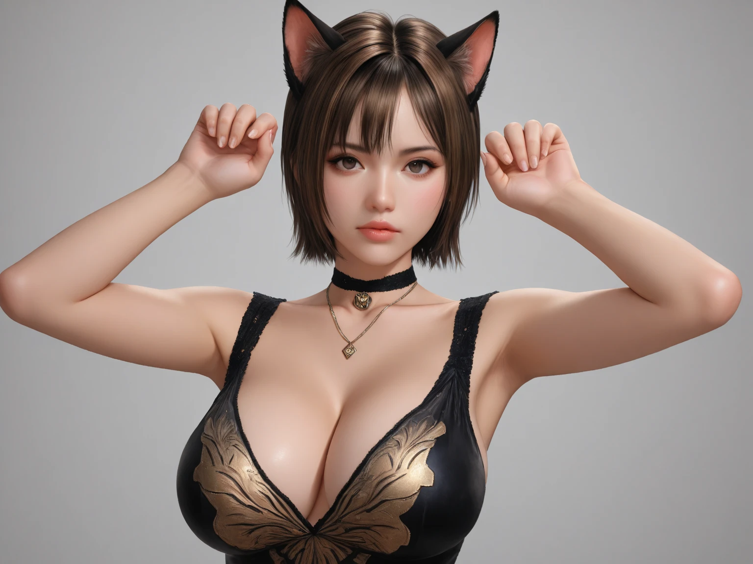 Masterpiece, perfect depth fur,1girl in, age18, Solo, bob haircut, Colossal , Looking at Viewer, Korean, Bare shoulders, Brown eyes, jewely, Full body, a necklace, off shoulders, Naked, Realistic, A sexy,large hips, large breasts, piercing navel,super slim waist,flesh lips, oiled body,stunning naughty girl, sitted open legs, airplane,air-hostess,(cheetah girl:1.2),sexy, sensual, perspective, feral