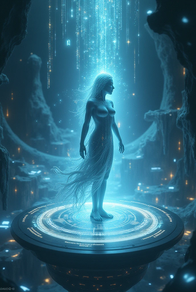 Wojtek Beksinski MacManus com asas douradas sim, An alien healing lab A quantum vibrational extraterrestrial platform with ethereal sine waves and cybernetic codes stands out, emitting an ethereal glow. The aura of a man inside the platform receiving energy from being an ethereal body of light, apenas a aura daquele humano , Cercado por uma aura de luz vibrante que representa seu campo de energia. Hertz bands dance through the air in complex shapes, while the cybernetic vibratory codes flow like rivers of light around the individual. The chakras are visible as spinning vortices of intense colors, each aligning perfectly with the vibratory frequencies. The holographic platform projects a hologram, 1 menina com cabelo azul no vestido de gelo,busto, cabelos brilhantes, Hair, olhos de pedras preciosas azuis,Pelé Lisa,grim expression,Bela arte UHD 4K, ao ar livre, Rio de Janeiro, personagem bonito, beautiful portrait, Expressivo, Pintura de Bonito, retrato bonito expressivo, luz lateral, heaven, ((melhor qualidade)), ((master part)), ((detalhes altamente intrincados lindo, alta qualidade, Alto, menina musculosa