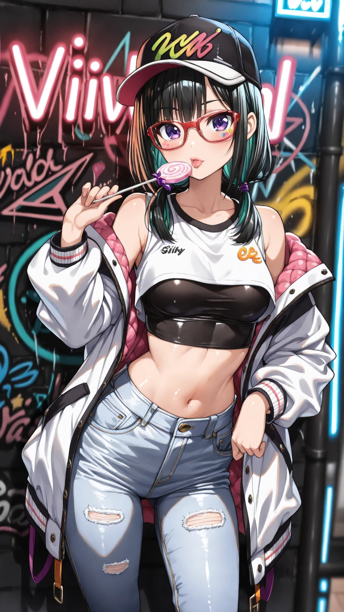 masterpiece, best quality,anime style, 1 girl,(((slender body))), (((small eyes,small breast,breast milk,breastfeeding a baby))),(((Jacket, Open your clothes, Open jacket, Blue jacket, ground vehicle, Sports Bra, bicycle,buruma,glasses))),(((((brown tentacles bound a girl))))),((((cum)))), (beautiful face), (((short hair))), (((straight hair))), ((((((black hair,normal human hair,normal human ear)))))),detailed beautiful skin, (perfect hands, perfect anatomy)