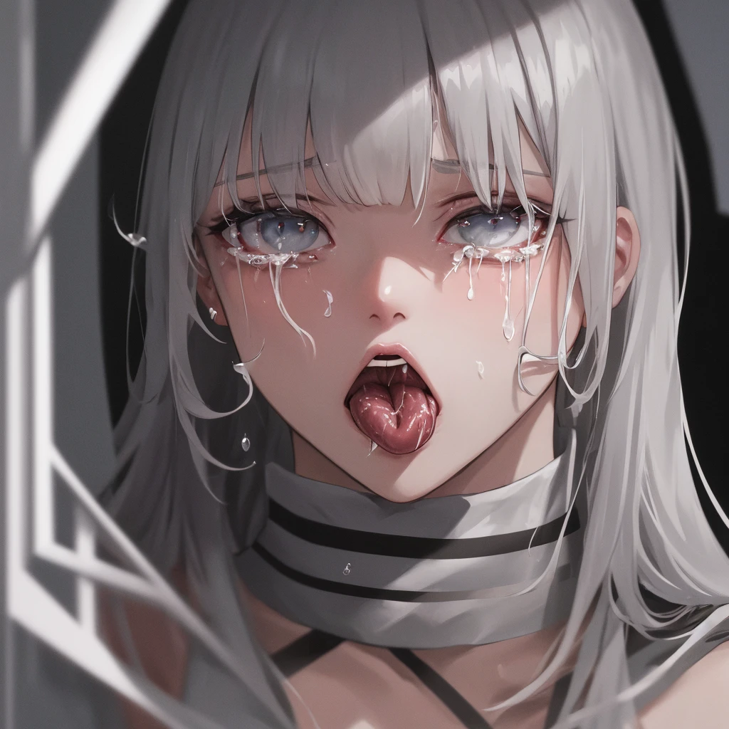 Moist eyes、One woman、(Sad look)、White Breath、Sweat、Open your mouth、Sticking out tongue、(Ecstasy face)、Frustrated expression、Drooling、tears、Nippleasterpiece、8K、handcuffs、whole、Dimly lit room、Standing posture