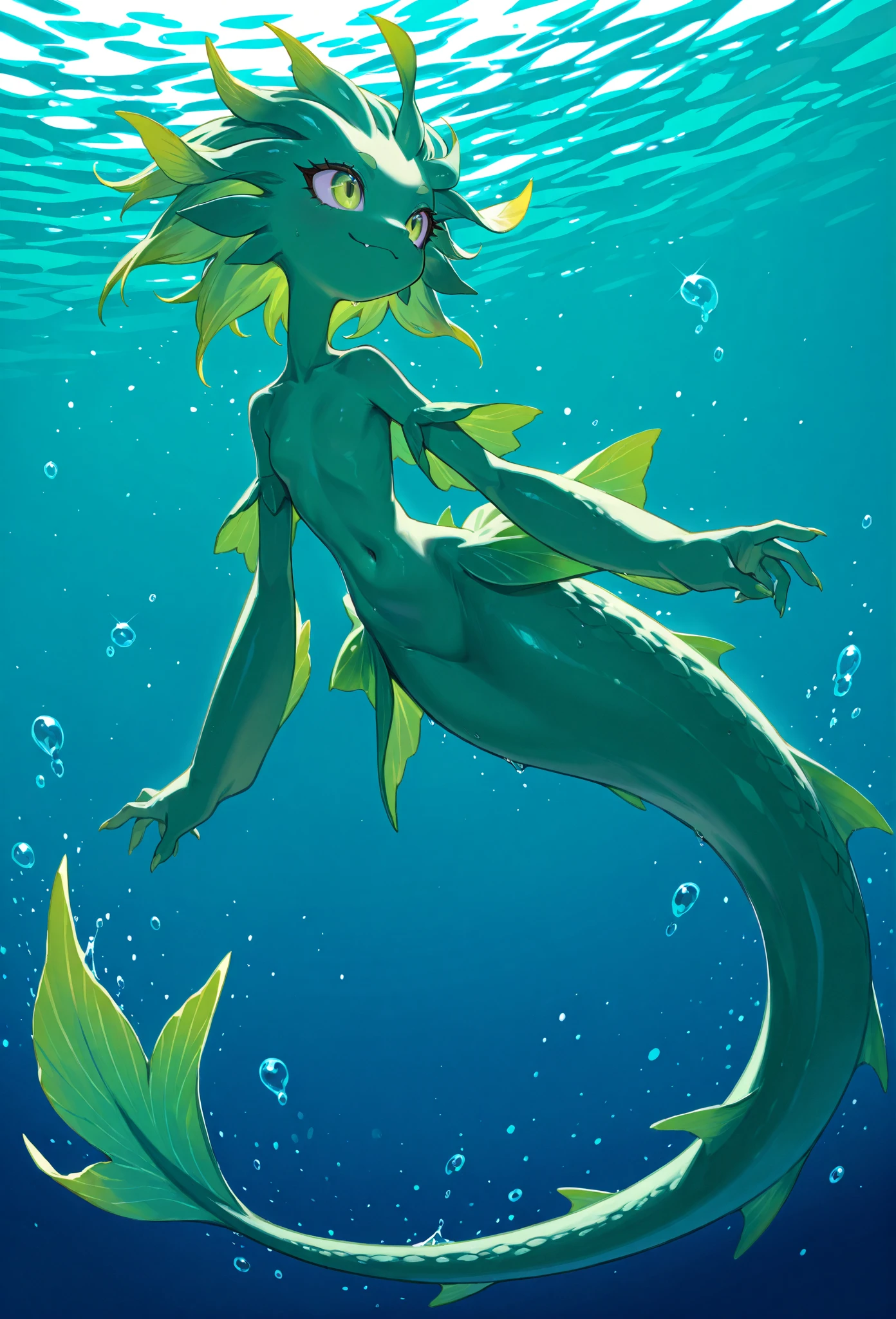 Wise Merman in tentacle lime art style