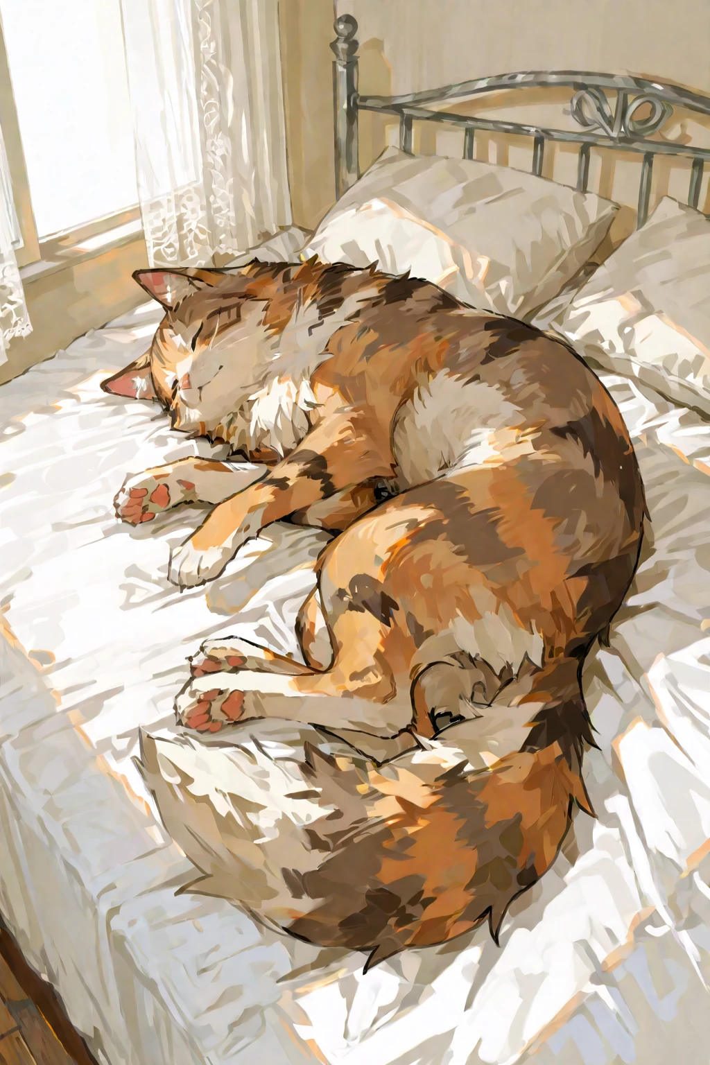 (duo:1.2), ((((husky dog, orange cat, feral, lying on stomach, cat pussy)))), bed, masterpiece, high quality, realistic, detailed background, ((((pov, anal, big butt)))), ((((inflation, excessive feces, hyper penis, doggystyle, back shot))))