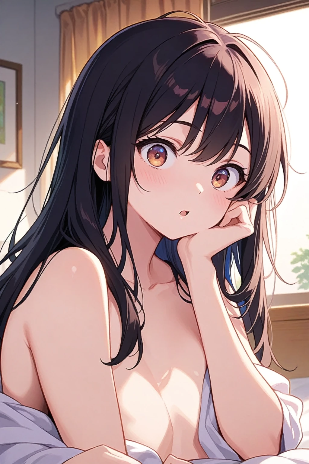 in 8K、top-quality、masterpiece、ultra-detailliert、超A high resolution、femele、portlate、looks to the side、Double eyelids、long eyelashes、(((drooing eyes)))、Red face、Sexually arousal、moaning、toppless