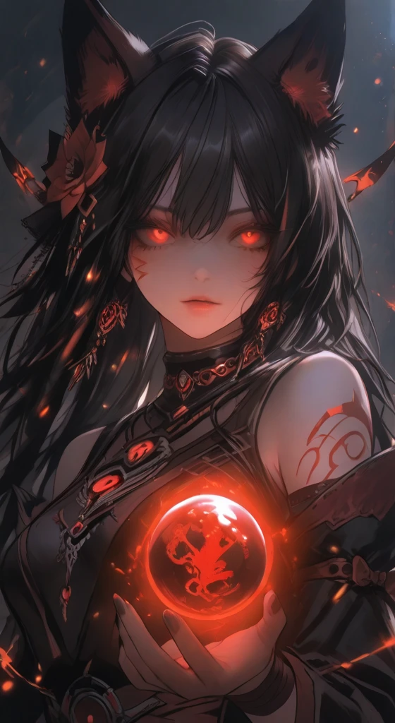 (Absurd, High Resolution, Ultra Detailed), 1girl, Very Detailed Eyes, (Official Art, Beauty and Aesthetics: 1.2), (Fractal Art: 1.3), black red blue Color Scheme, Most Detailed
