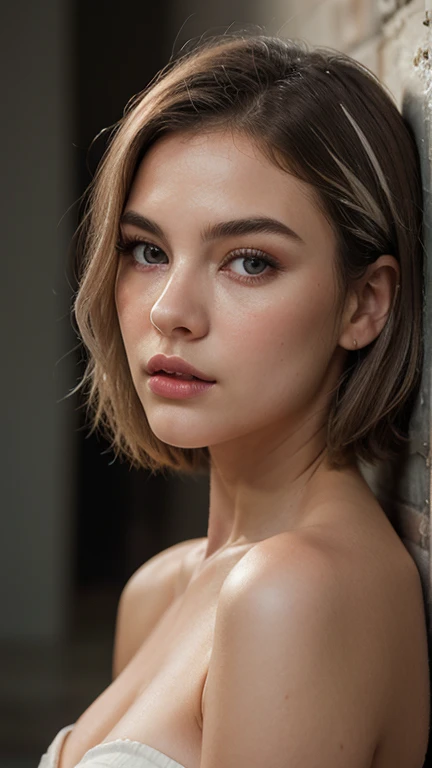 a photo of a girl, white hair, shiny black hair, light brown eyes, shine in her eyes, ultra-realistic, detailed textures, imperfections in the skin of the face, bag slightly under the eye, small pores in the skin and spots on the face , dramatic, cinematic, ray tracing, without clothes or red lingerie, Photography, Callous 1920s Bungalow, Bathed in shadows, Visual novel, Hopeful, sunlight, film grain, finely detailed skin, lighting edge, hard lighting, ((hasselblad Photographyy)) (8K, 16k, HD, DSLR), (raw photo:1.2), (Best quality:1.4), (High quality:1.4), (Masterpiece:1.2) , (realistic:1.3), (photo-realistic:1.4), ultra-detailed, (grainy:0.4)