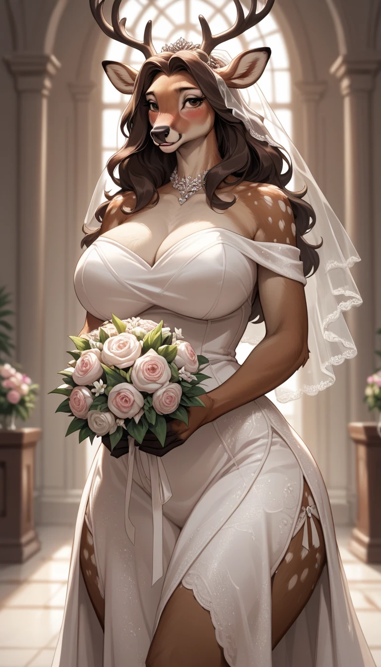 (masterpiece), (precise details), (High resolution),(Super high quality),8k,(NSFW), (Rebis style), (perfect Full Body).
title:((Slutty Bride Woman)). Girl details:(Character - Sanada Minako)、{Brown_Long hair}, {perfect facial expression}, ((Sexy body)), {bimbo:1.8}, (((Ultra-Gigantic breasts))), (realistic skin texture), Narrow waist, Long legs,(Dark Skin:1.5),Costumes:{{(Sexy Wedding dress), (Thigh straps)}}.