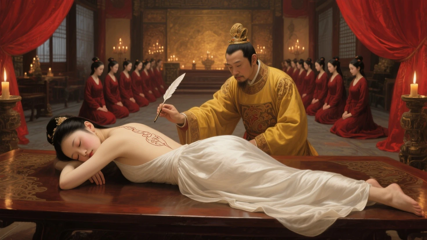 a beautiful chinese woman lying on bed,intravenous drip,crying in pain,trembling and struggling,body lies down,being experimented by japanese unit 731 scientist man in human experimentation lab,in harbin,manchuria,1941,(best quality,4k,8k,highres,masterpiece:1.2),ultra-detailed,(realistic,photorealistic,photo-realistic:1.37),vivid colors,dramatic lighting,somber mood,emotional expression,high contrast,gritty textures
