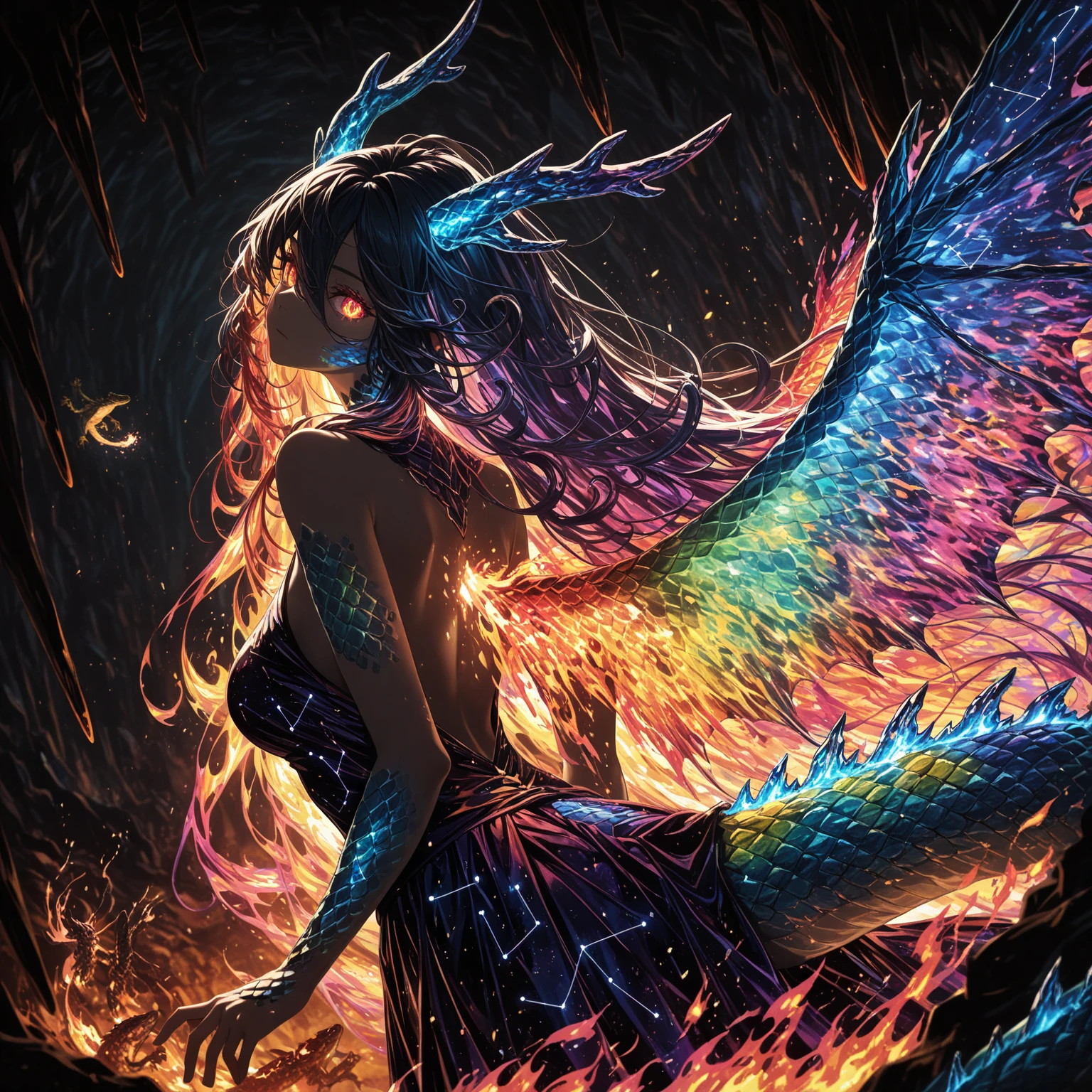 erotic oil painting, Female Demon, abstract, very colorful.