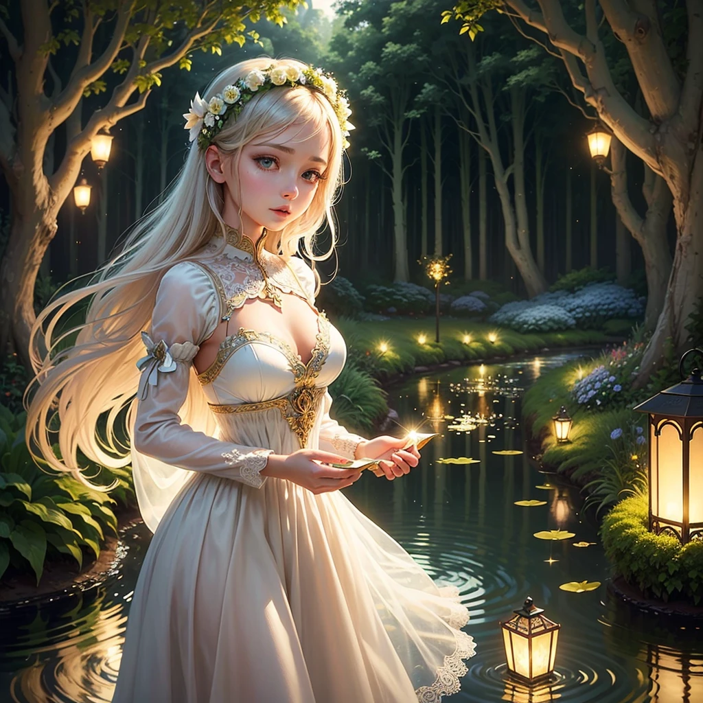 Girl in the garden,paper cut out,(A smart rabbit),Delicate flowers,Pastel colors,Best quality,mediating:Dreamy,serene,Surreal,fantasy,Detailed eyes,sophisticated dress,Lush greenery,Endless meadows,Soft sunlight,magical,Peaceful,Whimsical,Graceful,Sleep in the moonlight,Moonlit pond,luminous,Ethereal,Holographic flower,Romantic,Dream-like,Enchanted,Golden vines,Serene face,Long eyelashes,light breeze,rays of moonlight,Dancing tree,Floating lanterns,tranquil,Sparkling water,Crystal clear reflections,Delicate moon,Celestial,big breasts enchanting,Night garden,Harmony,nature's beauty,an enchanted forest.
