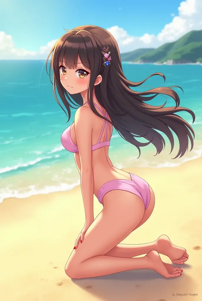 (Anime), 20 year old girl with big tits and Ass, absolutelly nude Lies on the beach