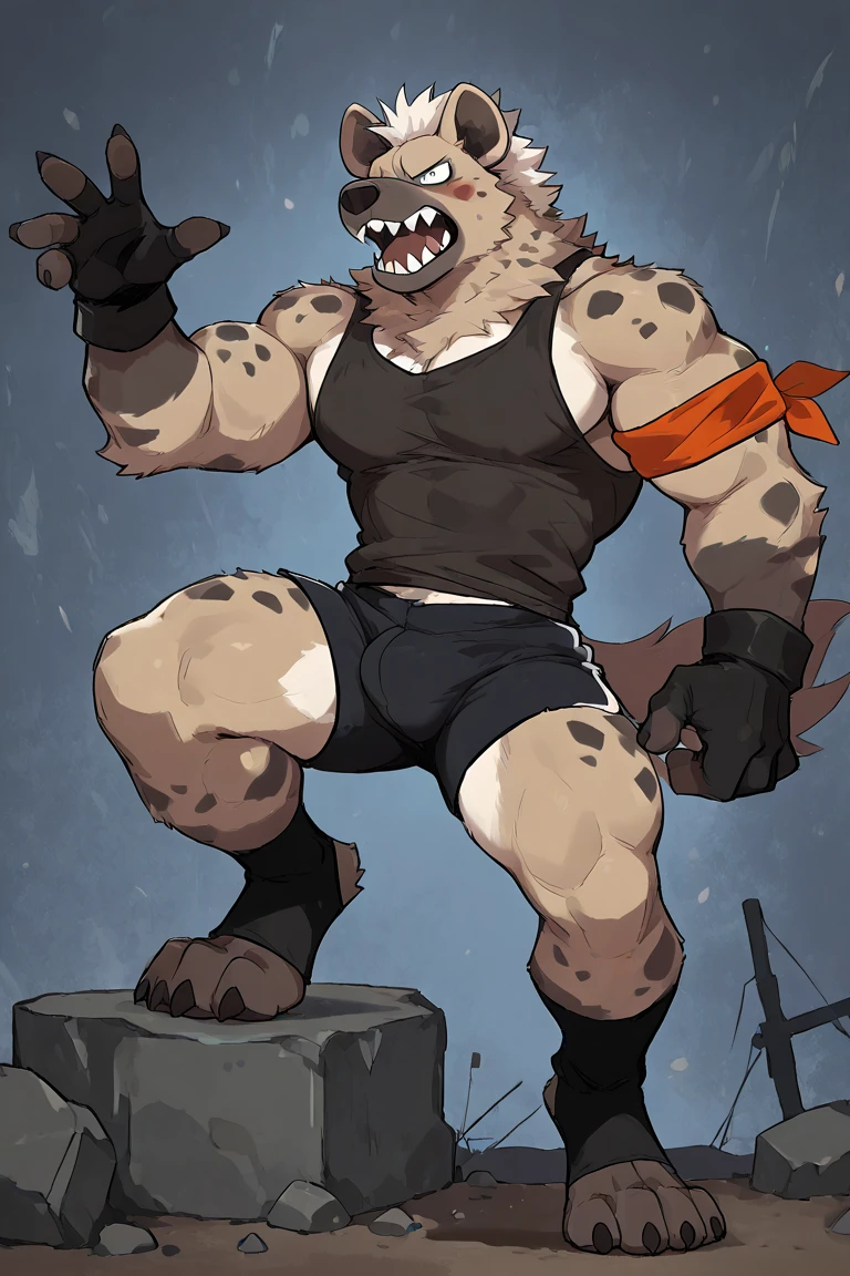<lora:Foxfawl_SeaArt_v4:1> foxfawl, hi res, newest, masterpiece, best quality, BREAK anthro warthog in the gym, flexing, looking at viewer, grey fur, chest tuft, tank top, shorts, sweat, tusks,