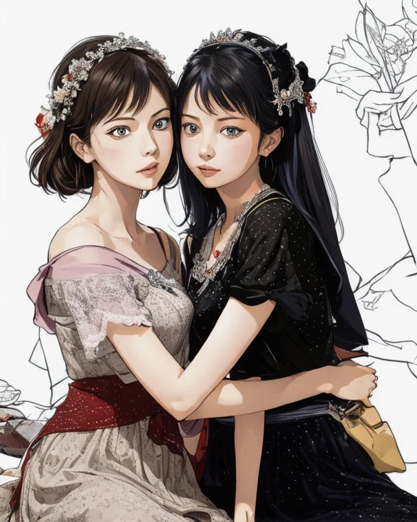 (masterpiece, best quality:1.1),
(popart style),flat color,(2girls),cute face,tween,enjoy trip,(roman holiday),Italy, beautiful detailed scenery, beautiful lighting,very happy,dynamic pose,photographic portrait, sharp,Illustration by okama,