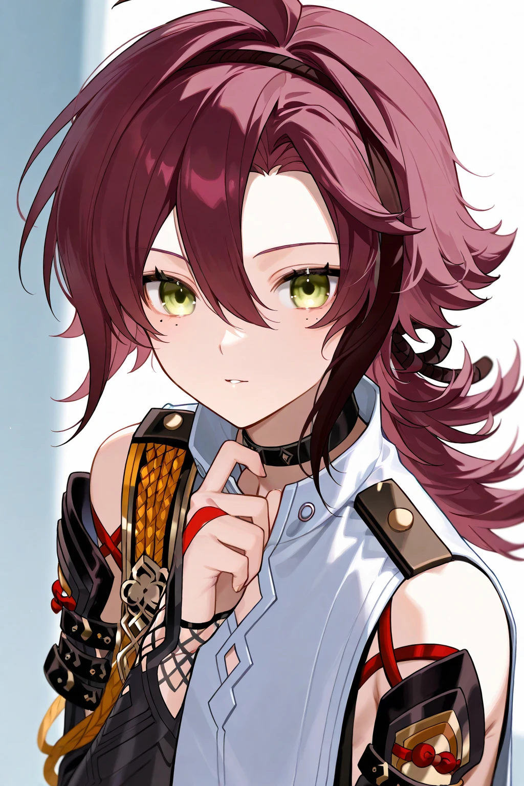 (8K, 4K, Best quality, A high resolution, 超A high resolution:1.1), (Masterpiece, Realistic, photo-realistic:1.1), face, Close-up, Dark red hair, Green eyes, Red lips, (Looking in the audience:2),long eyelasher,eye shadows,petty face,largeeyes,exposed bare shoulders,hight contrast,1boy,Male focus,ahegao,Tongue out, NSFW, Shiga-in Heizang